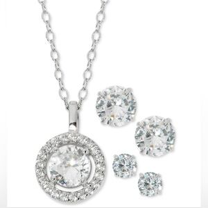 NWT Giani Bernini 3-Pc. Set CZ Halo Pendant Necklace & 2 Pair Solitaire Earring